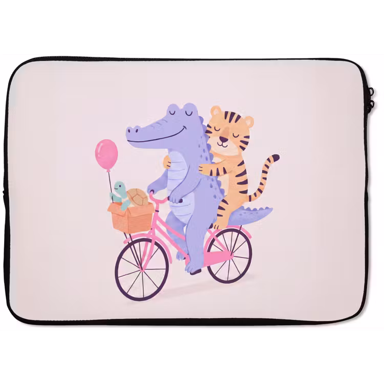 Laptop hülle - Tiere – Fahrrad – Freundschaft – Illustration – Rosa — 1