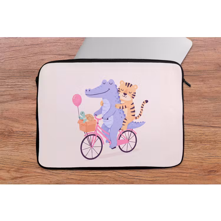 Laptop hülle - Tiere – Fahrrad – Freundschaft – Illustration – Rosa — 2