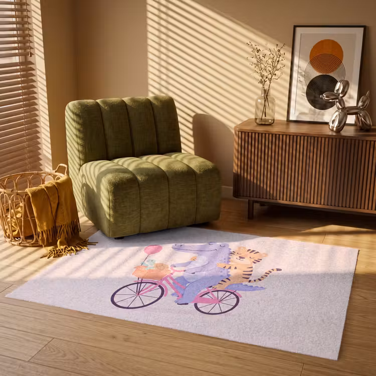 Teppich - Tiere – Fahrrad – Freundschaft – Illustration – Rosa — 2