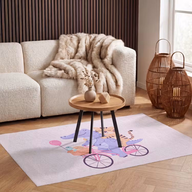 Teppich - Tiere – Fahrrad – Freundschaft – Illustration – Rosa — 3