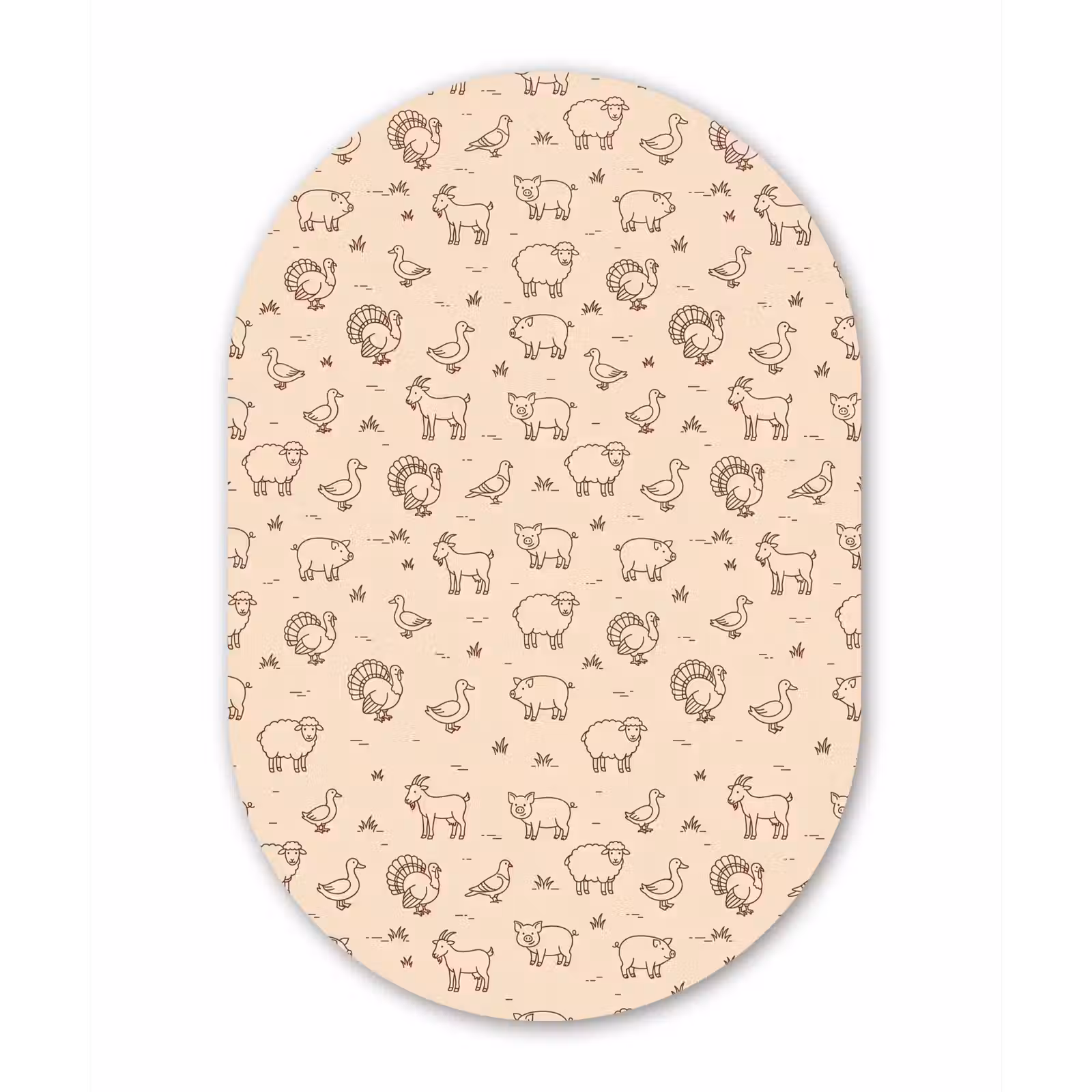 Alu-Dibond-Bild Oval - Tiere – Muster – Bauernhof – Minimalistisch – Beige — 1