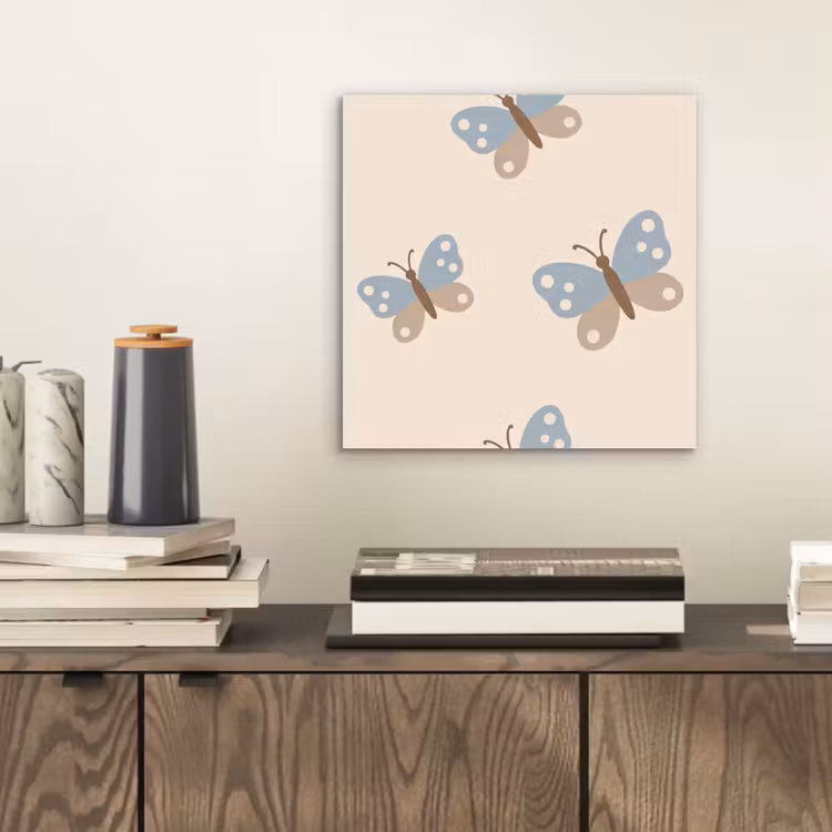 Alu-Dibond-Bild - Insekt – Schmetterlingsmuster – Abstrakt – Blau – Beige — 2