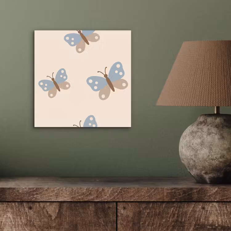 Alu-Dibond-Bild - Insekt – Schmetterlingsmuster – Abstrakt – Blau – Beige — 3