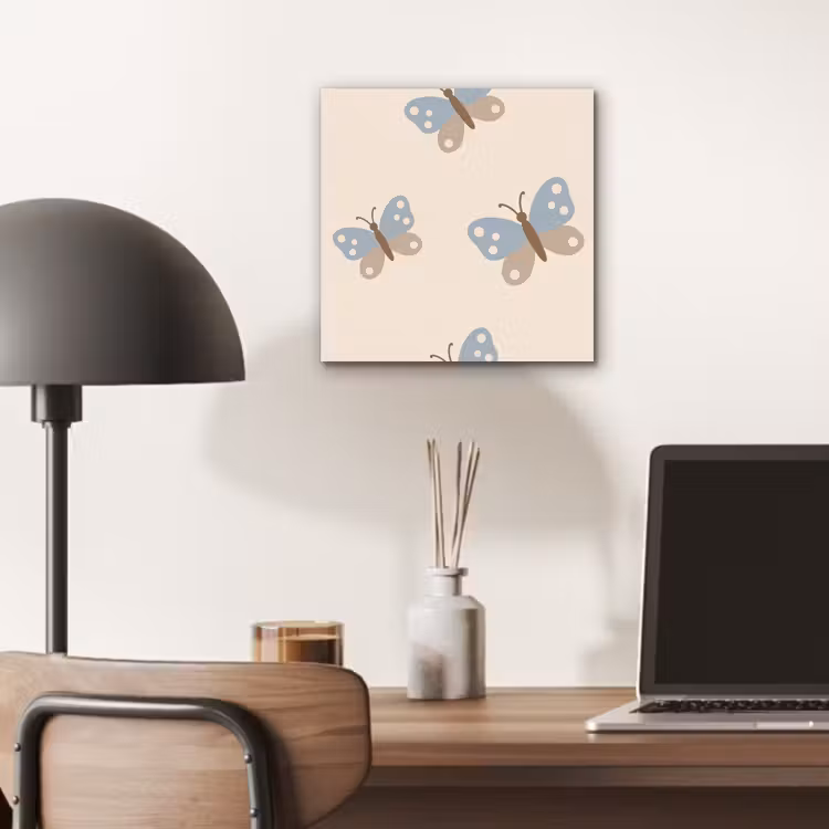 Alu-Dibond-Bild - Insekt – Schmetterlingsmuster – Abstrakt – Blau – Beige — 6