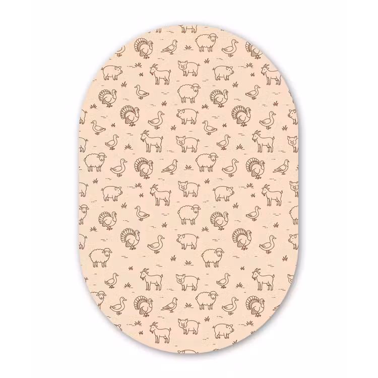 Alu-Dibond-Bild Oval - Tiere – Muster – Bauernhof – Minimalistisch – Beige — 1