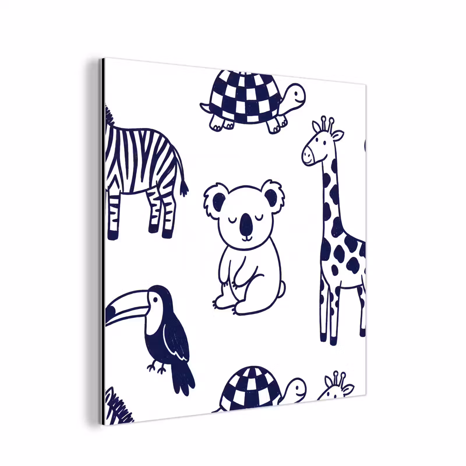 Alu-Dibond-Bild - Tiere – Muster – Kinderzimmer – Grafisch – Weiß-Blau — 1