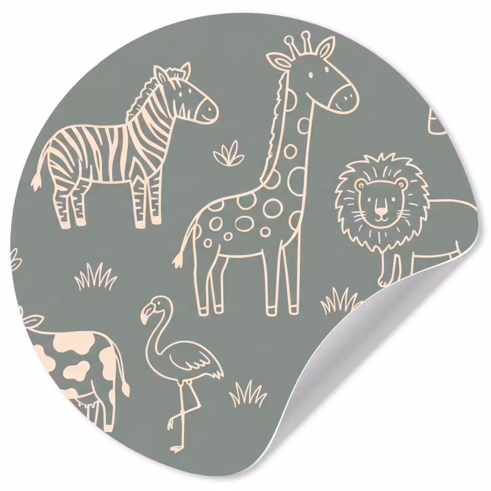 Runde Tapete - Tiere – Safari – Muster – Illustration – Grün — 1