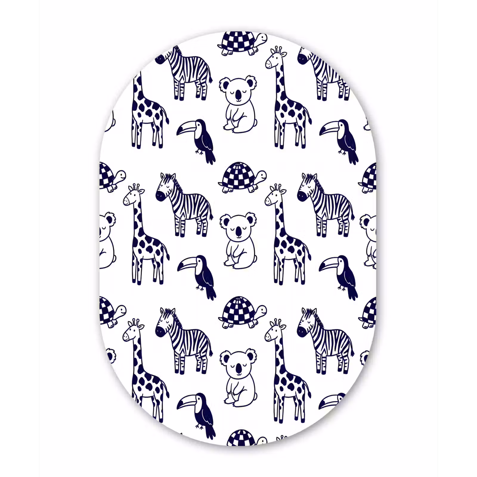 Alu-Dibond-Bild Oval - Tiere – Muster – Kinderzimmer – Grafisch – Weiß-Blau — 1
