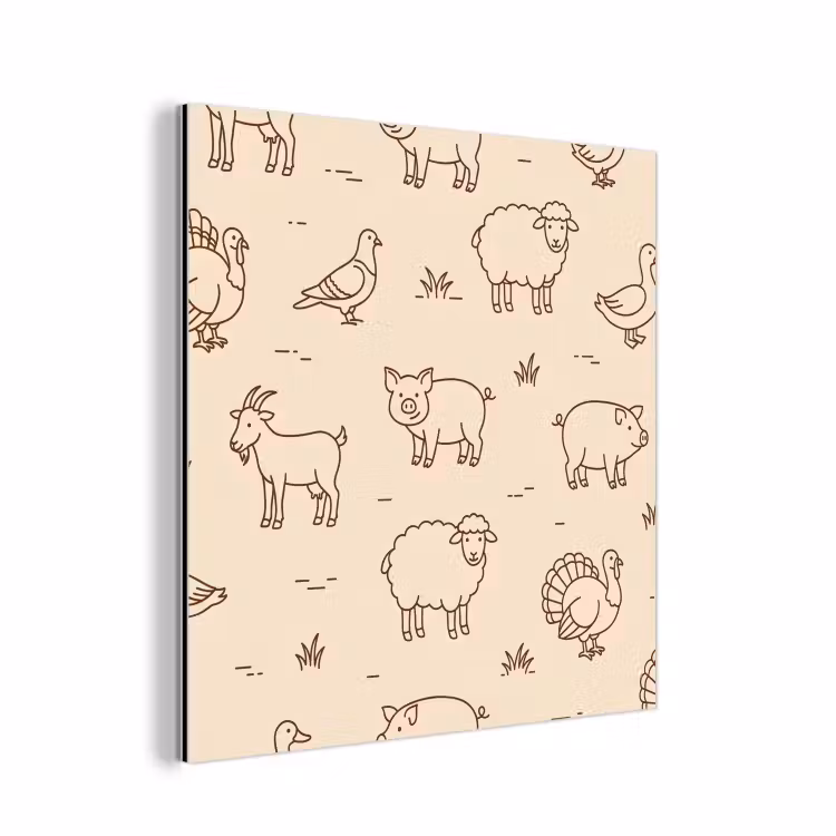 Alu-Dibond-Bild - Tiere – Muster – Bauernhof – Minimalistisch – Beige — 1