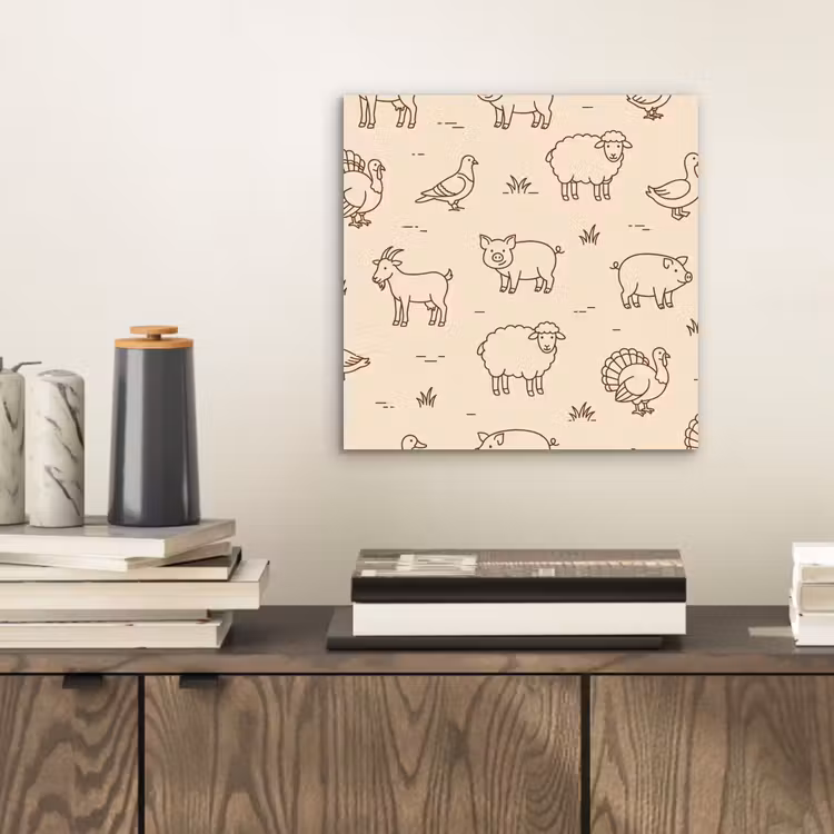 Alu-Dibond-Bild - Tiere – Muster – Bauernhof – Minimalistisch – Beige — 2