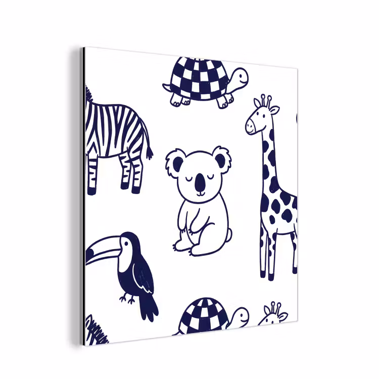 Alu-Dibond-Bild - Tiere – Muster – Kinderzimmer – Grafisch – Weiß-Blau — 1