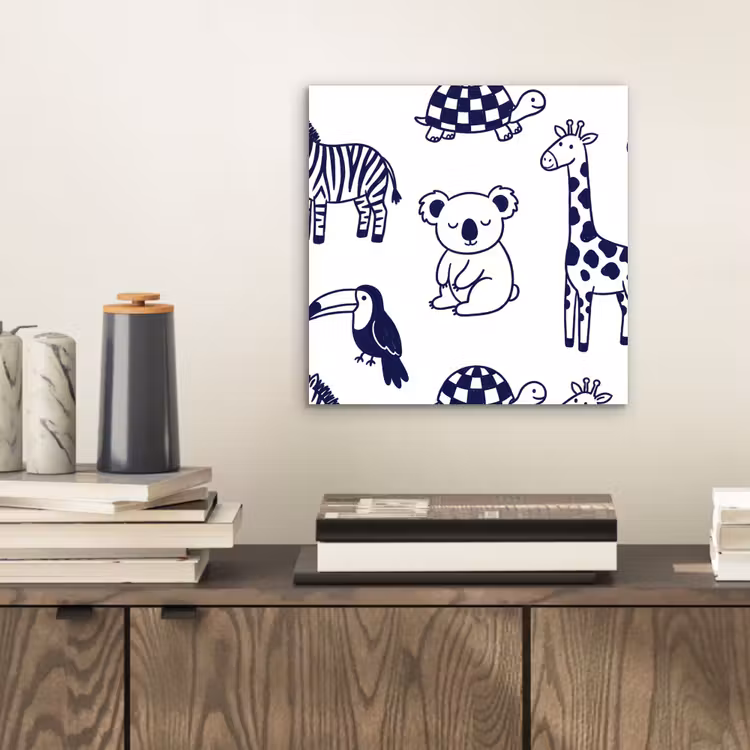 Alu-Dibond-Bild - Tiere – Muster – Kinderzimmer – Grafisch – Weiß-Blau — 2