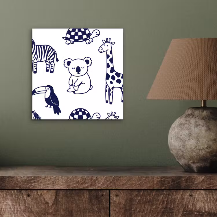 Alu-Dibond-Bild - Tiere – Muster – Kinderzimmer – Grafisch – Weiß-Blau — 3