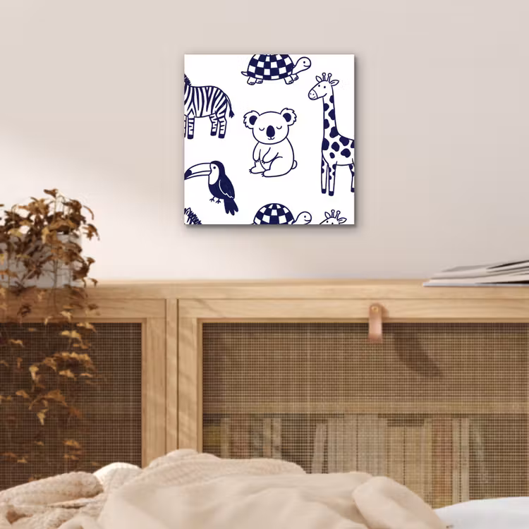 Alu-Dibond-Bild - Tiere – Muster – Kinderzimmer – Grafisch – Weiß-Blau — 4