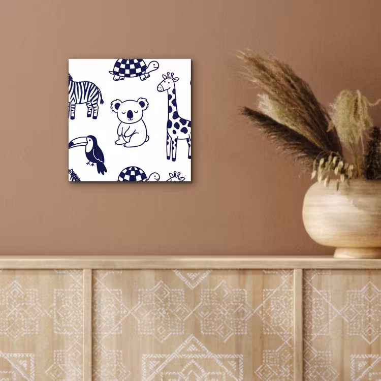 Alu-Dibond-Bild - Tiere – Muster – Kinderzimmer – Grafisch – Weiß-Blau — 5