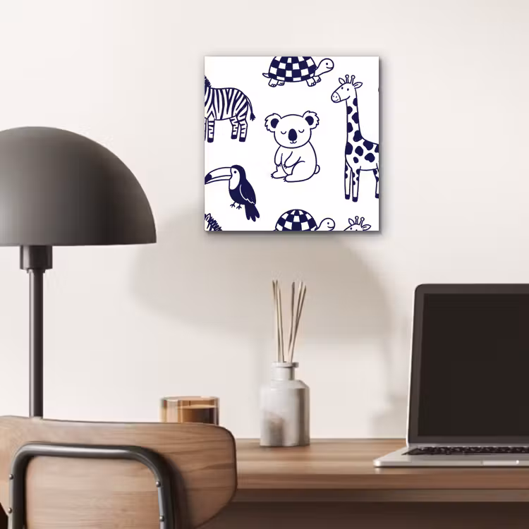 Alu-Dibond-Bild - Tiere – Muster – Kinderzimmer – Grafisch – Weiß-Blau — 6