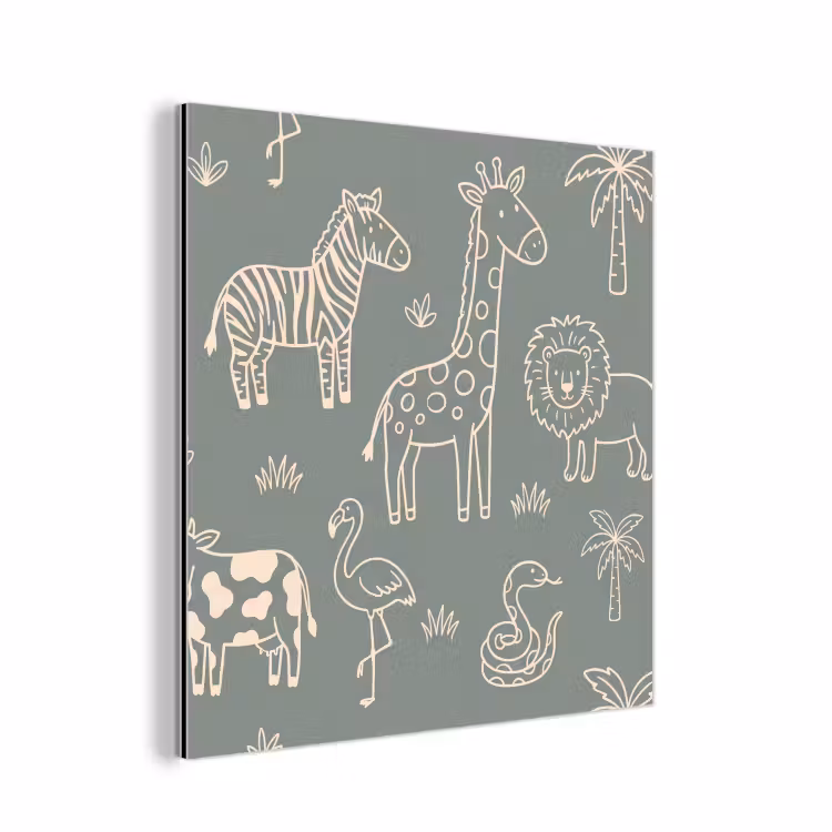 Alu-Dibond-Bild - Tiere – Safari – Muster – Illustration – Grün — 1