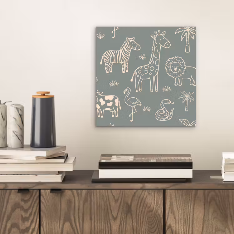 Alu-Dibond-Bild - Tiere – Safari – Muster – Illustration – Grün — 2