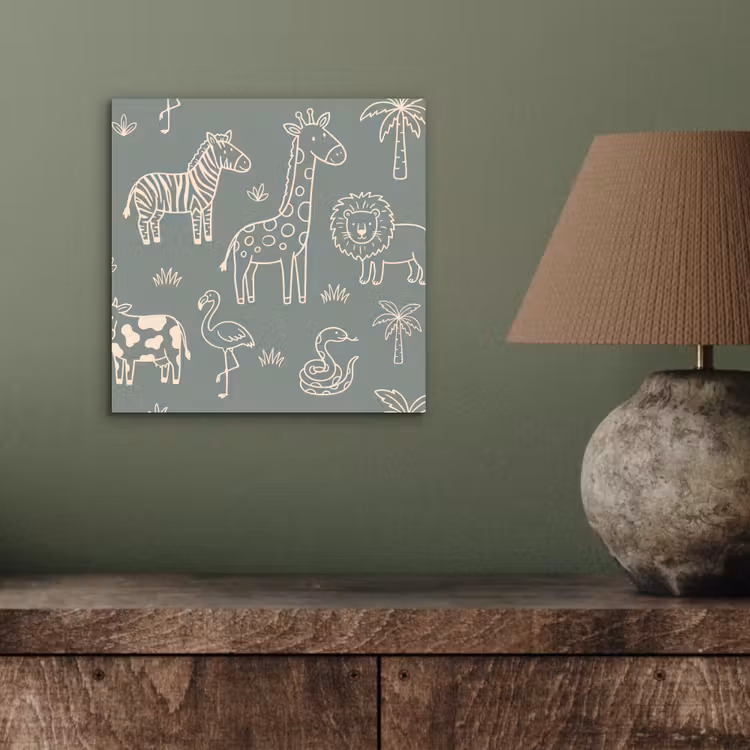 Alu-Dibond-Bild - Tiere – Safari – Muster – Illustration – Grün — 3