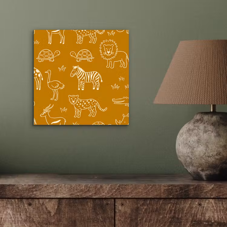 Alu-Dibond-Bild - Tiere – Safari – Muster – Kindlich – Ocker — 3