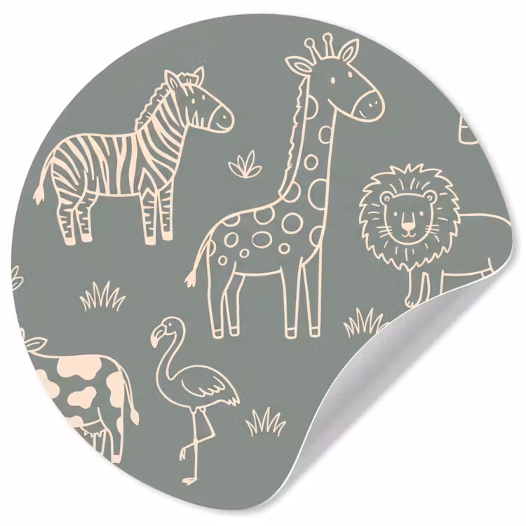 Runde Tapete - Tiere – Safari – Muster – Illustration – Grün — 1