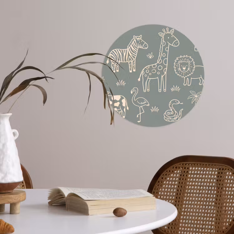 Runde Tapete - Tiere – Safari – Muster – Illustration – Grün — 4