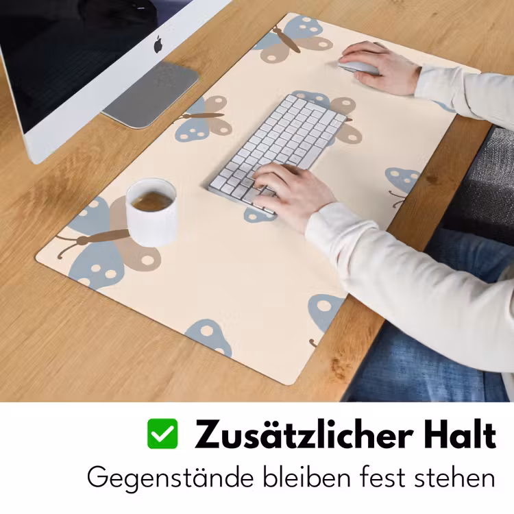 Schreibtischunterlage - Insekt – Schmetterlingsmuster – Abstrakt – Blau – Beige — 3
