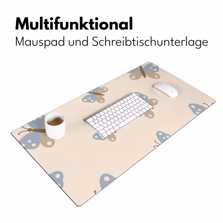 Schreibtischunterlage - Insekt – Schmetterlingsmuster – Abstrakt – Blau – Beige — 4