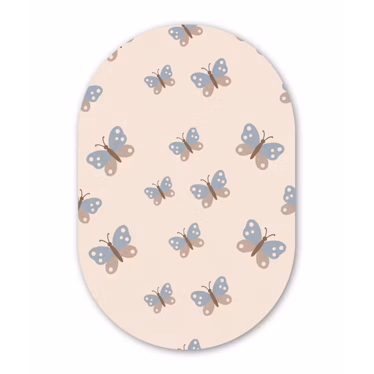 Alu-Dibond-Bild Oval - Insekt – Schmetterlingsmuster – Abstrakt – Blau – Beige — 1