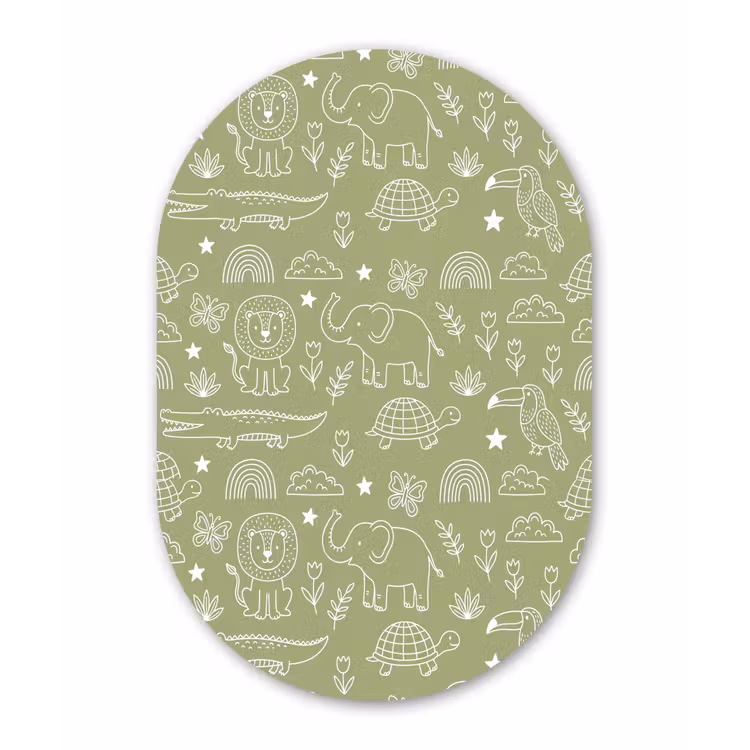 Alu-Dibond-Bild Oval - Tiere – Muster – Illustration – Natur – Grün — 1