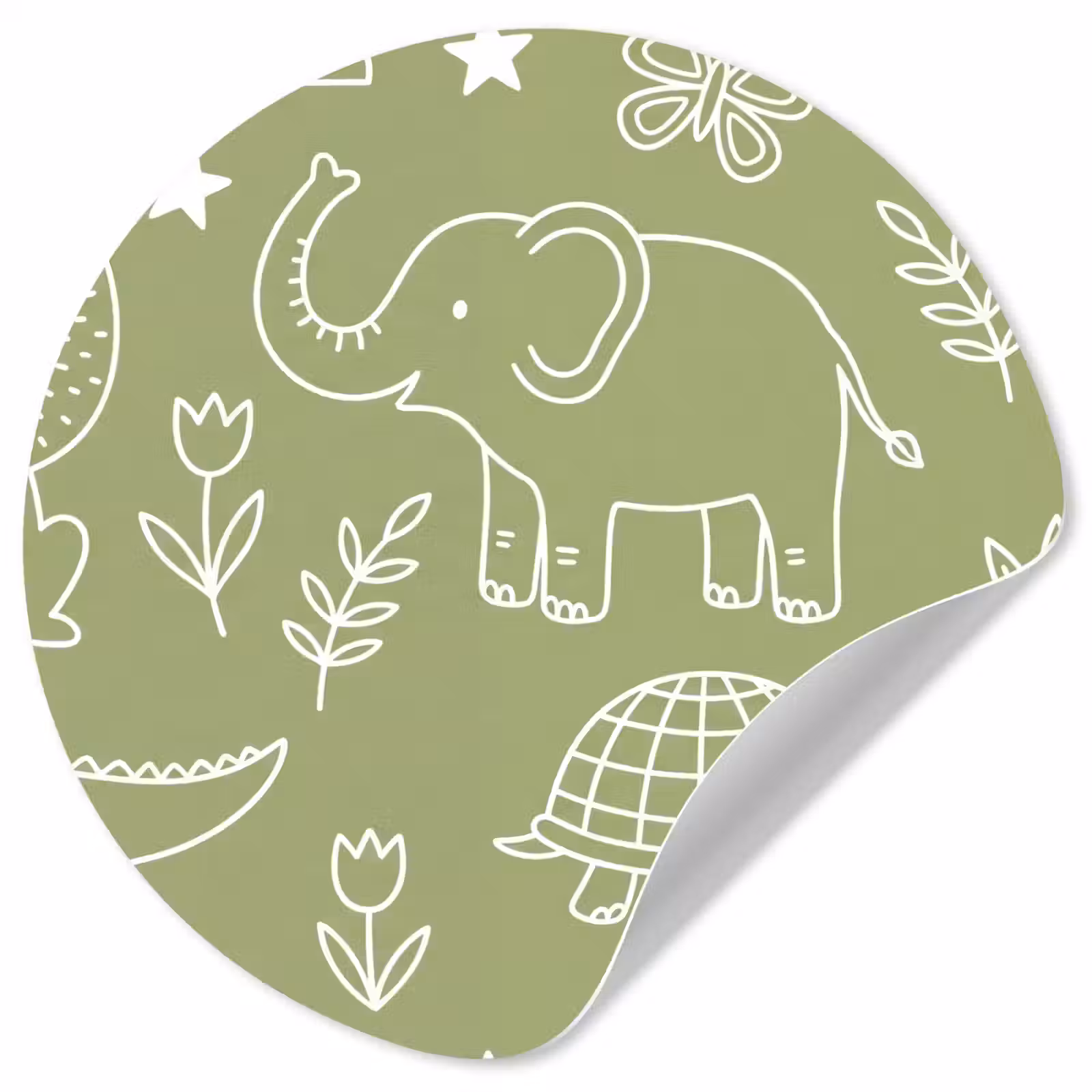 Runde Tapete - Tiere – Muster – Illustration – Natur – Grün — 1