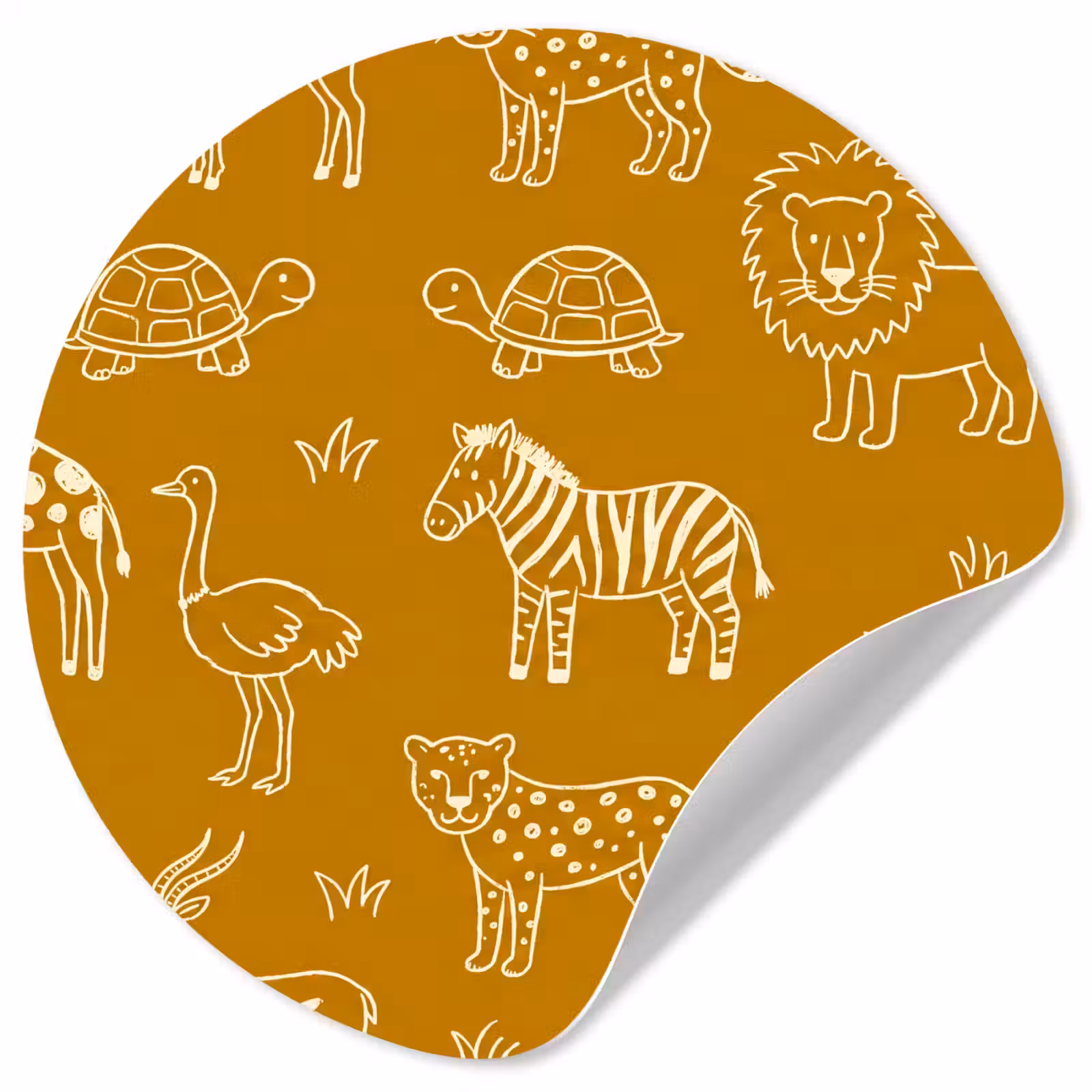 Runde Tapete - Tiere – Safari – Muster – Kindlich – Ocker — 1