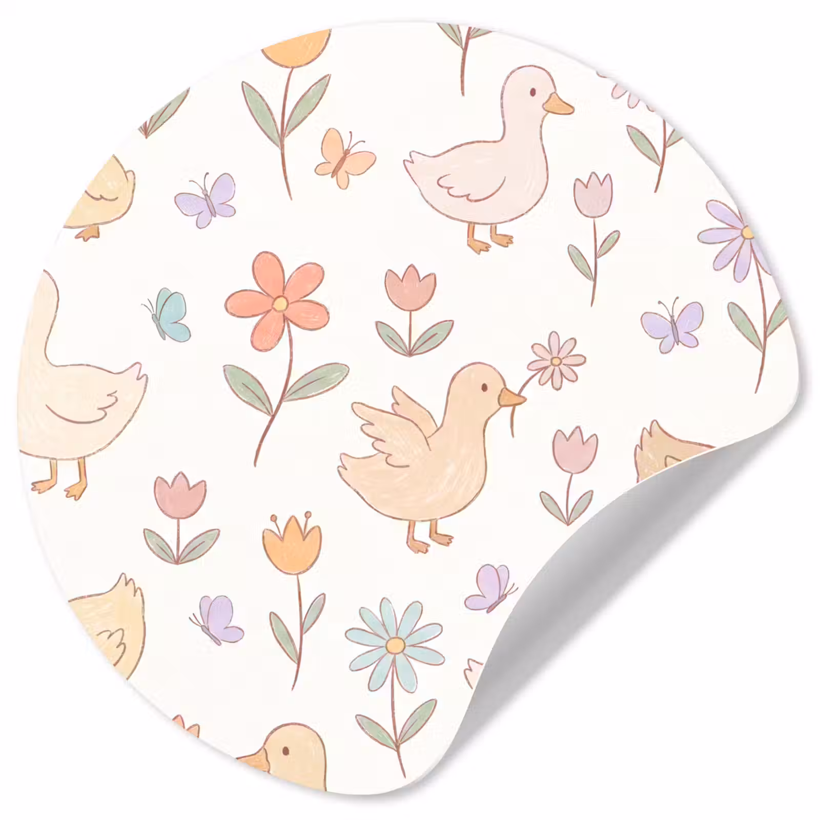 Runde Tapete - Vogel – Blumen – Muster – Pastell – Tiere — 1