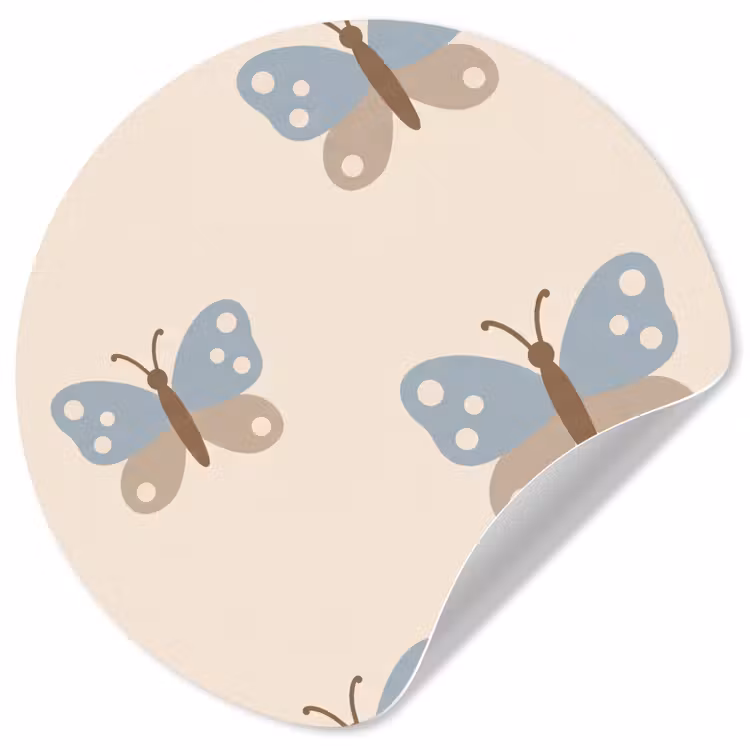 Runde Tapete - Insekt – Schmetterlingsmuster – Abstrakt – Blau – Beige — 1