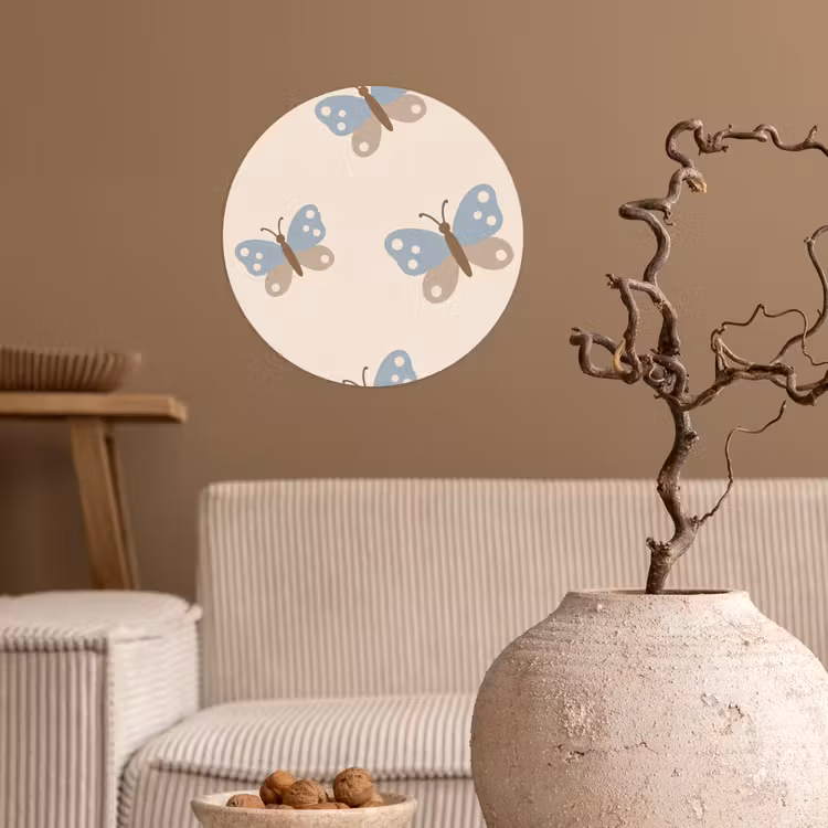 Runde Tapete - Insekt – Schmetterlingsmuster – Abstrakt – Blau – Beige — 2