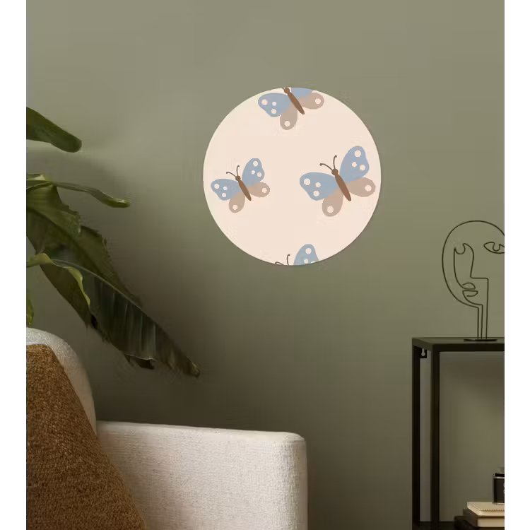 Runde Tapete - Insekt – Schmetterlingsmuster – Abstrakt – Blau – Beige — 3
