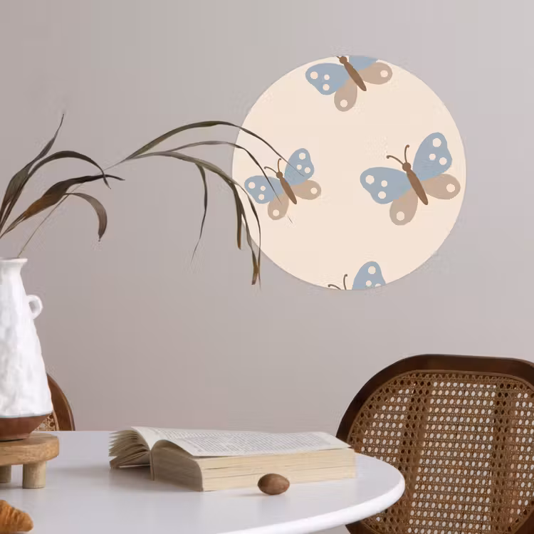 Runde Tapete - Insekt – Schmetterlingsmuster – Abstrakt – Blau – Beige — 4