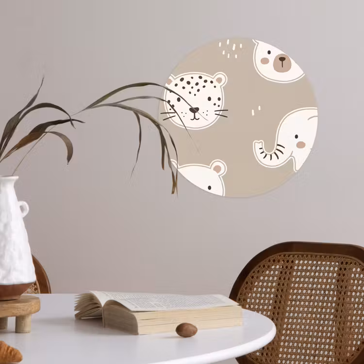 Runde Tapete - Tiere – Muster – Illustration – Modern – Beige — 4