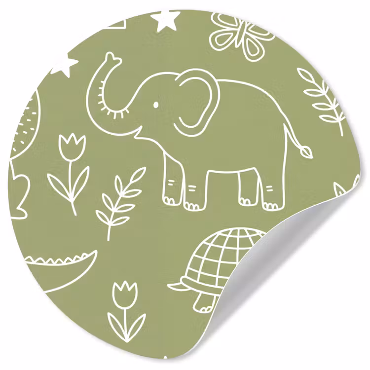 Runde Tapete - Tiere – Muster – Illustration – Natur – Grün — 1