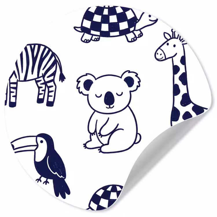 Runde Tapete - Tiere – Muster – Kinderzimmer – Grafisch – Weiß-Blau — 1