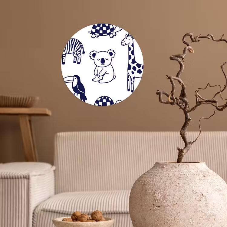 Runde Tapete - Tiere – Muster – Kinderzimmer – Grafisch – Weiß-Blau — 2
