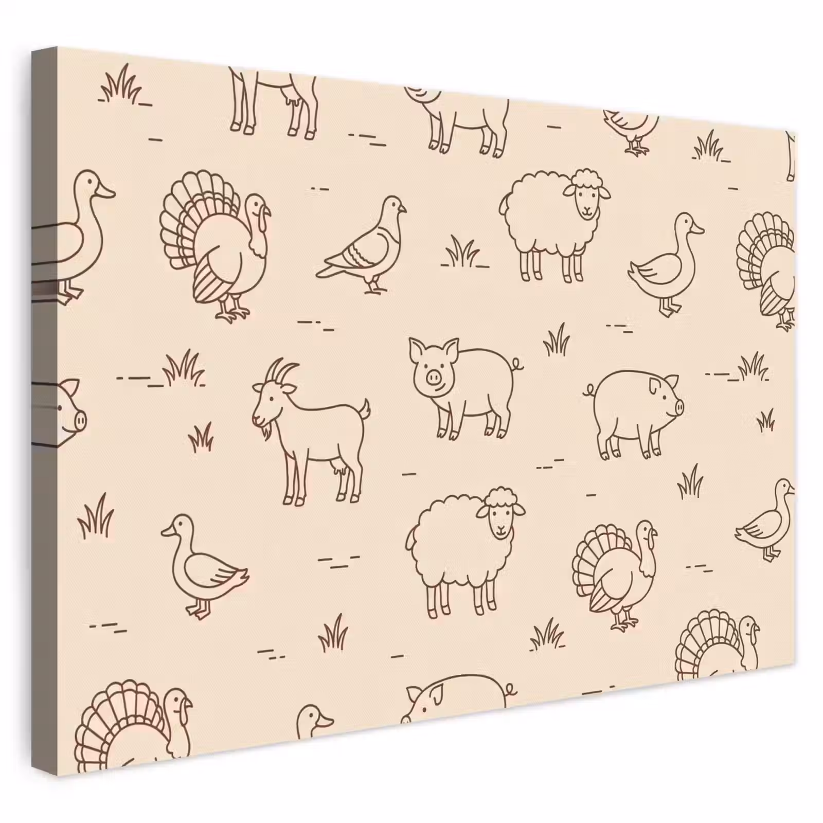 Leinwandbild - Tiere – Muster – Bauernhof – Minimalistisch – Beige — 1