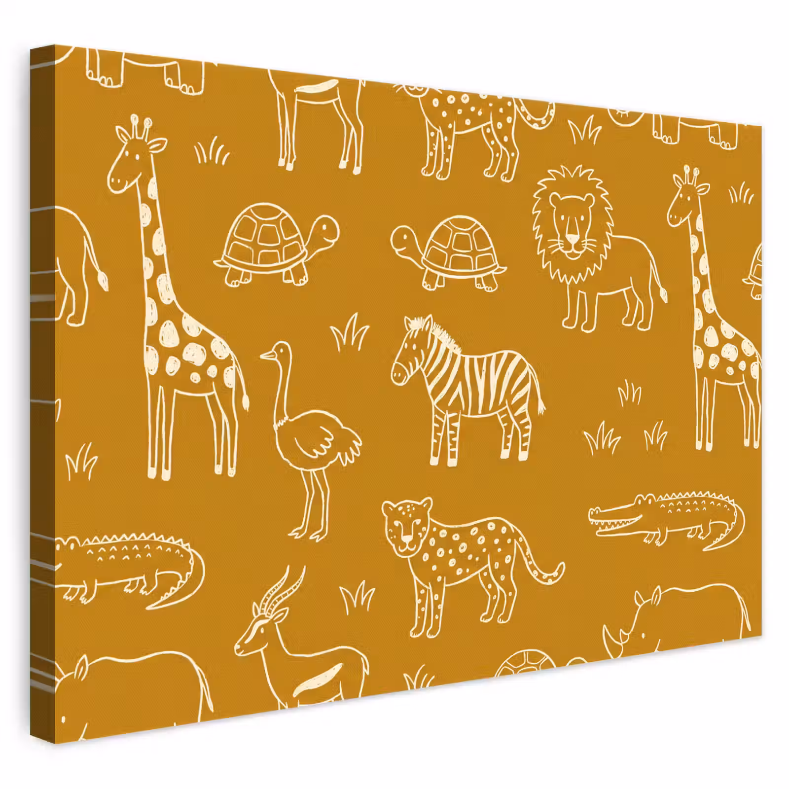 Leinwandbild - Tiere – Safari – Muster – Kindlich – Ocker — 1