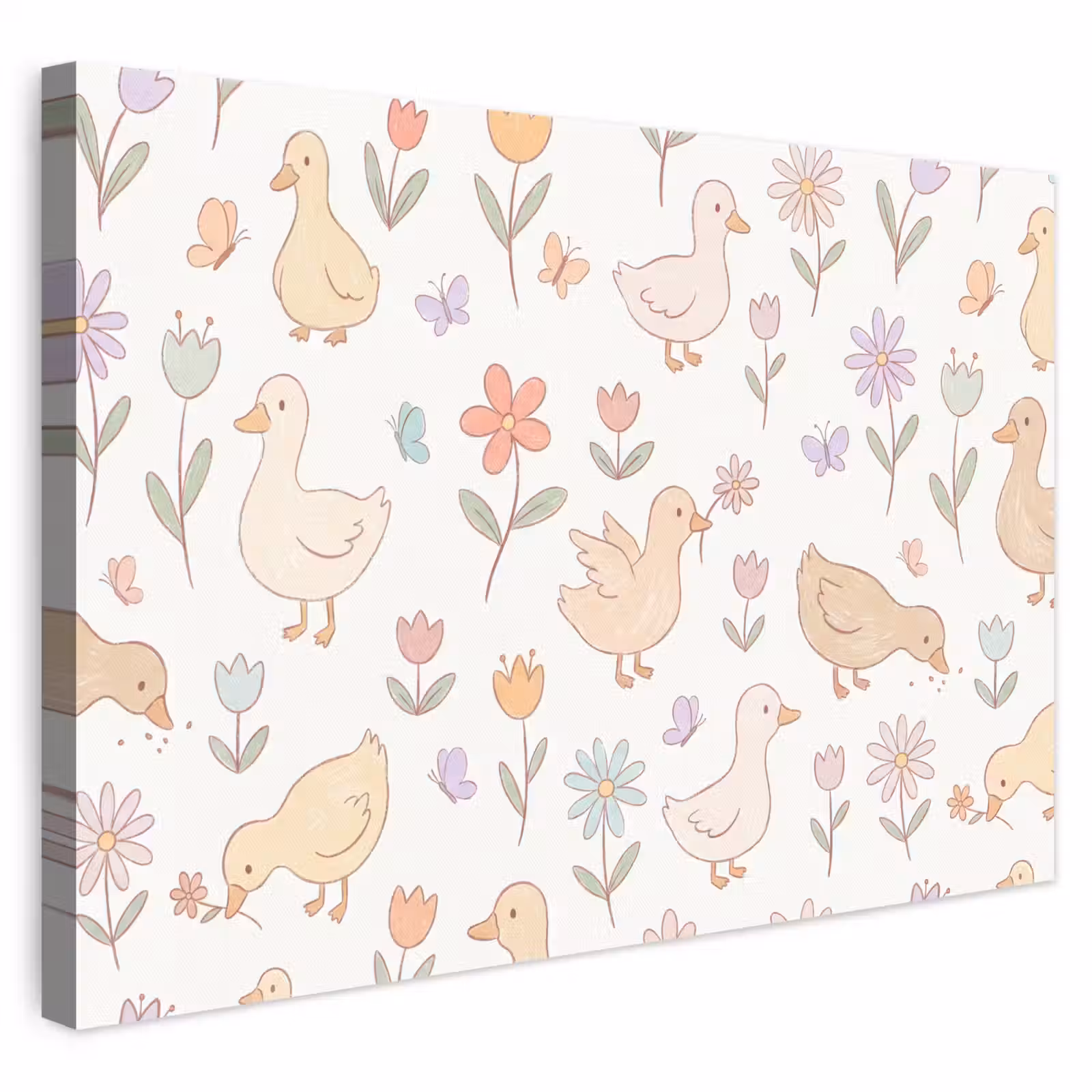 Leinwandbild - Vogel – Blumen – Muster – Pastell – Tiere — 1