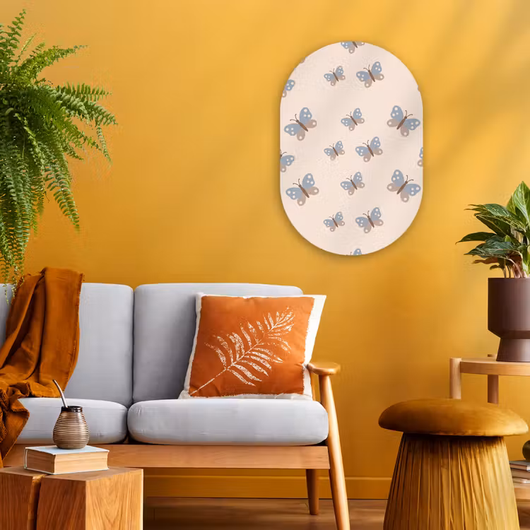 Forexbild Oval - Insekt – Schmetterlingsmuster – Abstrakt – Blau – Beige — 2