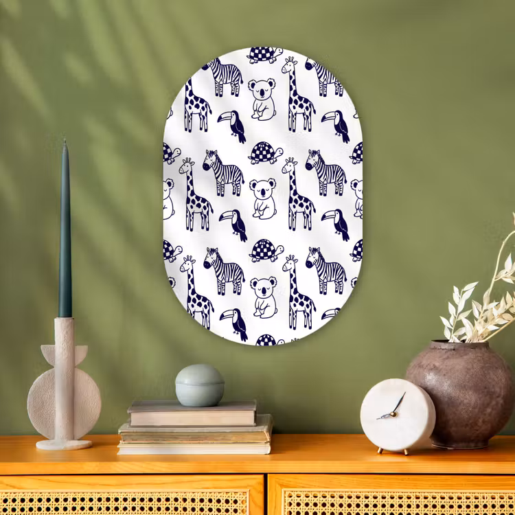 Forexbild Oval - Tiere – Muster – Kinderzimmer – Grafisch – Weiß-Blau — 3