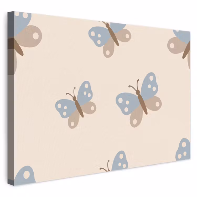 Leinwandbild - Insekt – Schmetterlingsmuster – Abstrakt – Blau – Beige — 1