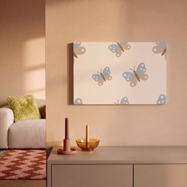 Leinwandbild - Insekt – Schmetterlingsmuster – Abstrakt – Blau – Beige — 2