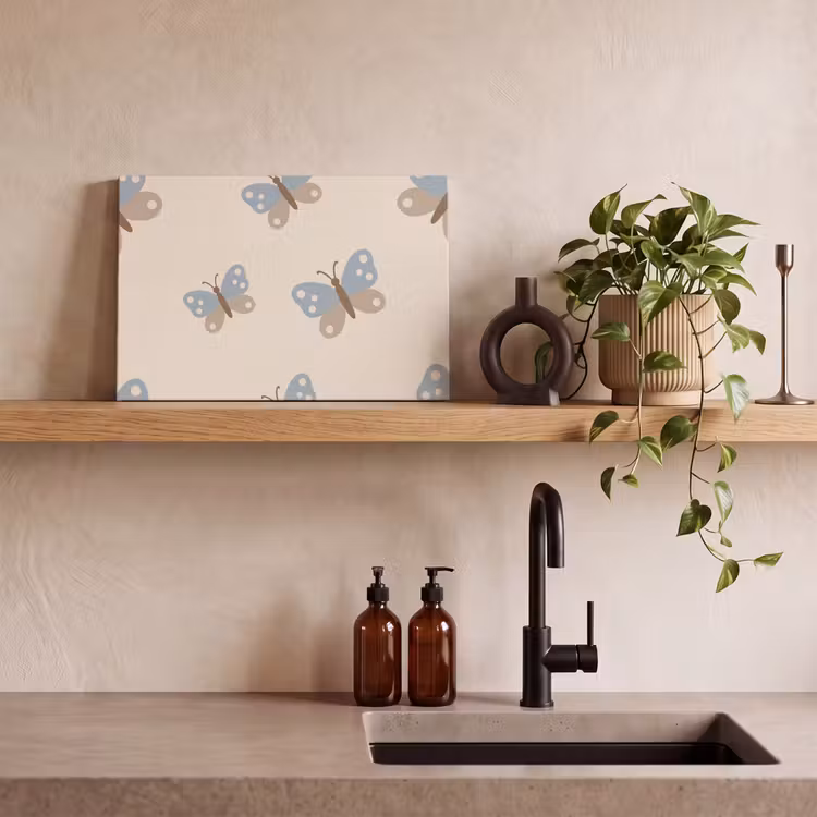 Leinwandbild - Insekt – Schmetterlingsmuster – Abstrakt – Blau – Beige — 3