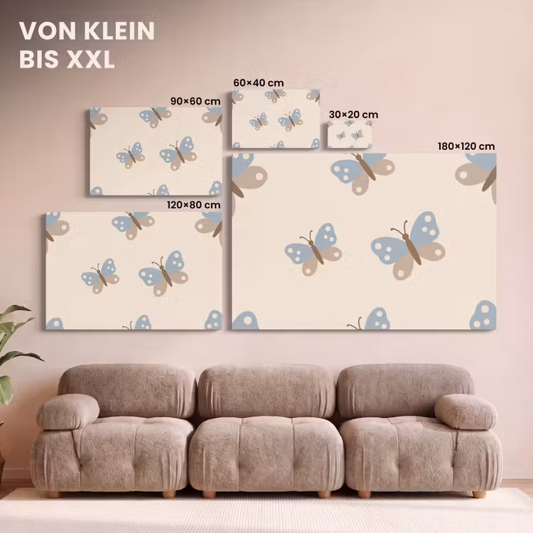 Leinwandbild - Insekt – Schmetterlingsmuster – Abstrakt – Blau – Beige — 6